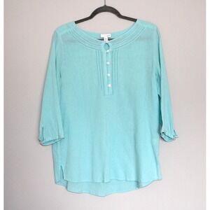 J. Jill 3/4 Sleeve Turquoise Blue Hi Low Shirt Tunic Womens Cotton Petite Medium